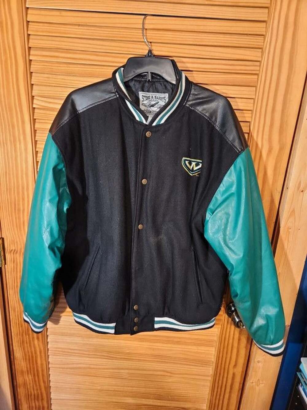 Vintage Wayne State Varsity Bomber Jacket – Leather Sleeves – Men’s L